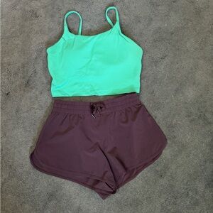 Green Tank Top and Black Stori Shorts Set